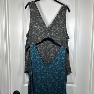 Old Navy Teal and Gray Floral Double V-neck Tops